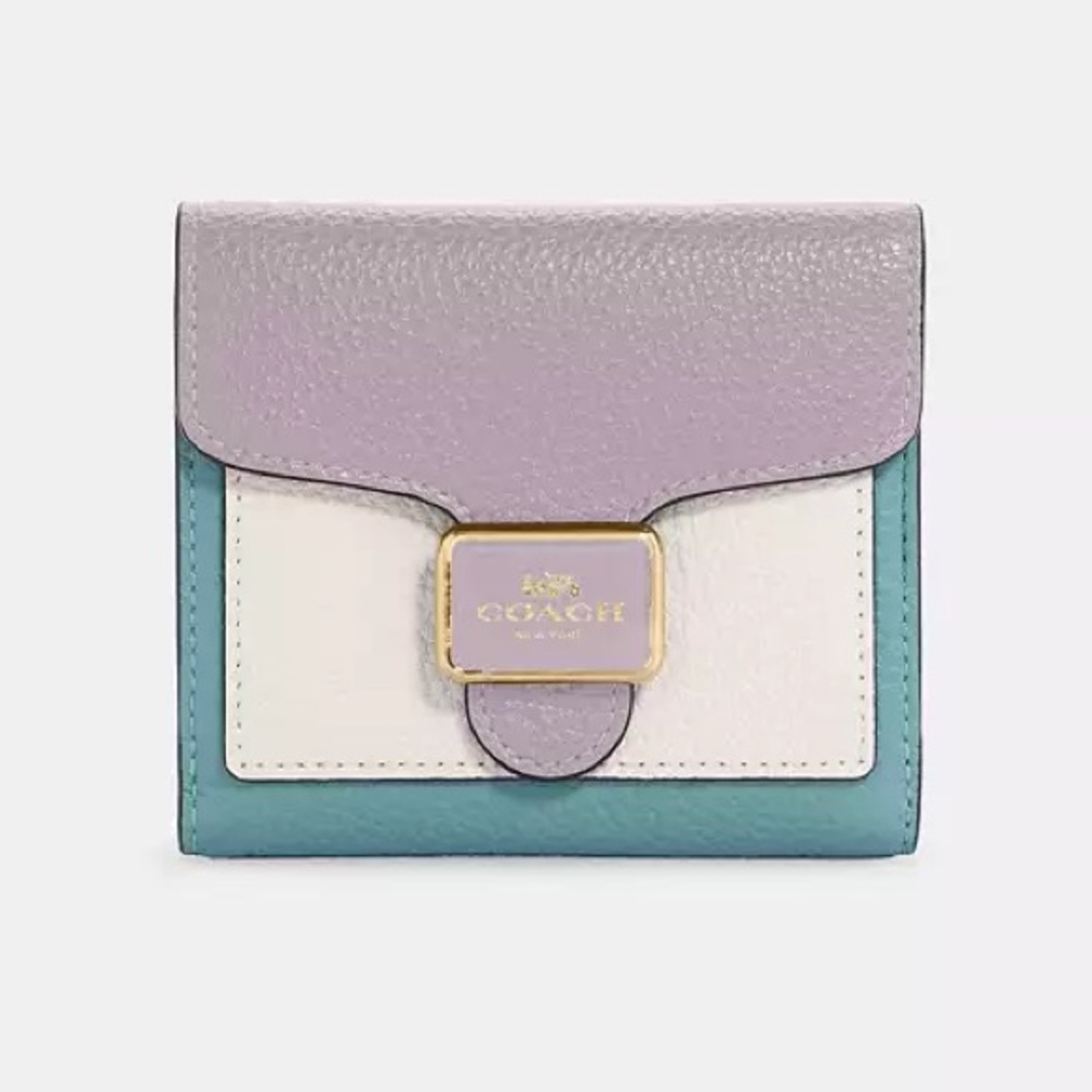 Coach Leather Tri-Color Wallet - Purple, Cream, Blue